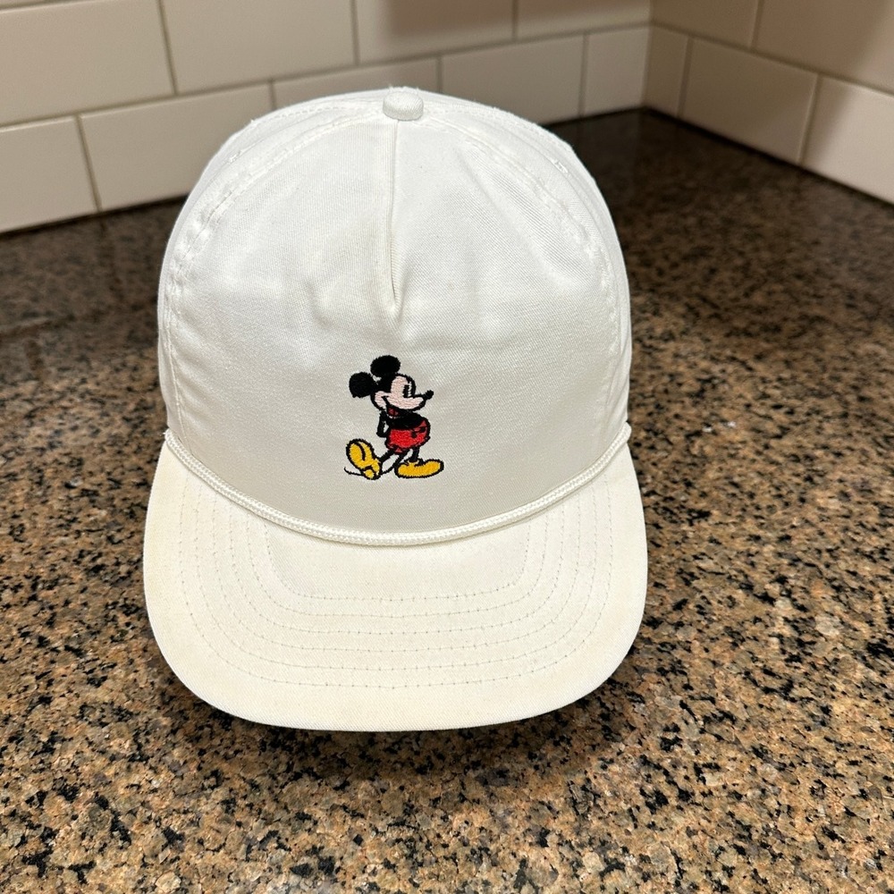 Vtg Disney Mickey Mouse Rope Hat Atlas Character Fashions White Adjustable Cap
